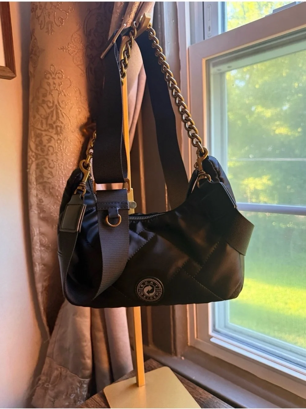 Kurt Geiger Black Quilted Shoulder/Crossbody  with Gold Chain & Kurt Dust Bag